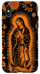 Coque pour iPhone X/XS Orange Paisley Vierge Marie Guadalupe minimaliste catholique