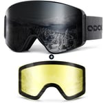 Odoland Kit de Lunettes de Ski Magnetique, Lunettes de Cylindrique avec Lentille Détachable, Masque de Snowboard Hommes et Femmes, Anti-UV400, Anti-Buée, Coupe-Vent