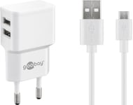 Goobay Micro Usb Dobbel Ladesett 2,4 A, Hvit, 1 M - Strømforsyning Med 2X Usb-Kontakt Og Mikro Usb-Kabel (44985)