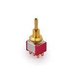 MEC Mini Toggle Switch, Long Solder Lugs, ON/ON/ON, DPDT - Gold