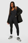 Womens Contour Seamless Rib Scoop Neck Unitard Jumpsuit - Black - L, Black