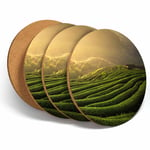 4 Set - Tea Plantation Green Plant Coasters - Kitchen Drinks Coaster Gift #2204