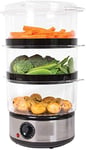 3 Tier Food Steamer / 6 Litre/Compact Design / 3 Separate Compartments & Rice Bowl/Healthy Cooking of Vegetables, Meats & Fish / 60 Minute Timer Function / 400W