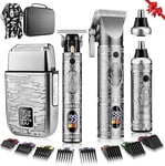 Misuke Cordless Men's Hair Clippers, T-Blade Trimmer, Nose Hair Trimmer, Electric Shaver Set, Professional Metal Body Men's Shaver Haircut Grooming Kit with LCD Display,for Gifts (Silver)