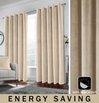 Cream Velvet 100% Blackout Pair of Curtains Eyelet Top - 90x90 inch (229x229cm)