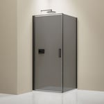 Cabine de douche d'angle, verre gris, porte battante, Profilé noir mat, NT 416, 80x80x195cm