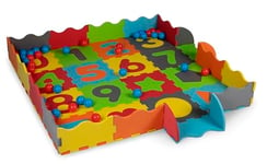 Let's Play Set de Jeu - 3 en 1 : Tapis de Jeu, Puzzle et Piscine a balles - Caoutchouc Mousse - 40 Balles