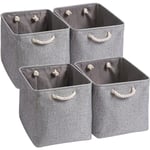 Förvaringslådor, 33*33*33 cm Hopfällbara Tjocka Canvas Förvaringskorgar med Rephandtag för Kläder, Leksaker, 4-pack