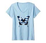 Womens Greece Flag Butterfly Greek Butterflies Flag Wings Flag Art V-Neck T-Shirt