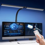 1300Lm Lampe De Bureau À Double Tête Led Réglable Avec Télécommande, 24W 80Cm Lampe À Pince Pour Écran, Lumière À Domicile Avec Bras Articulé, Pince Gaming Accessoire Pc Light Room Lumiere[L440]