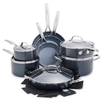 GreenPan Valencia Pro Hard Anodised Healthy Cearmic Non-Stick 16-Piece Cookware Set, Pots and Pan Set, Includes Frying Pans, Sauté, Sauce, Grill Pan, PFAS-Free, Induction, Oven Safe, Grey