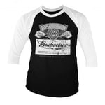 Hybris Budweiser Washed Logo Baseball 3/4 Sleeve Tee (White-Black,M)