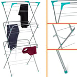 ZENO Clothes Airer 3 Tier Laundry Dryer Winged Folding In & Outdoor Horse Tall Drying Rack Powder Coated Steel Frame