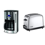 Russell Hobbs Machine à Café, Cafetière Filtre 1,8L Inox, 12 Tasses, Programmable, Auto-Nettoyante - Gris 23241-56 Luna & Toaster Grille-Pain, Cuisson Rapide et Uniforme - 23311-56 Victory