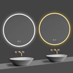 Acezanble - 3 couleurs led miroir ∅60cm miroir anti-buée avec éclairag + miroir mural cosmétique lumineux + luminosité réglables rond + interrupteur