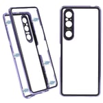 För Sony Xperia 1 V magnetiskt case Metallram+härdat glas+PC Baksida Klart cover