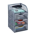 Relaxdays Organiseur de bureau 3 tiroirs métal fournitures stylos ustensiles HxlxP: 21x12,5x13 cm, argent