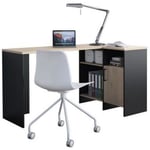 Bureau d'angle droit style indutriel avec rangement L136cm CHELSEA chêne/noir Taille unique