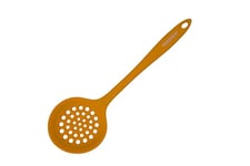 Fackelmann Écumoire de cuisine, idéale pour frire, silicone au toucher doux, convient pour poêles et casseroles avec revêtement, résistant jusqu'à 230 °C, passe au lave-vaisselle, couleur orange, 29 x