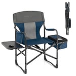 Chaise De Camping Pliante Avec Table Latérale Et Sac Isotherme Charge 180kg Sac De Rangement Sangle Portable Bleu Helloshop26 20_0005011