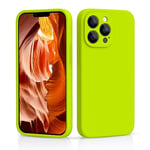 CALOOP Slim-Fit for iPhone 13 Pro Max Case,Shockproof Hard Frame Cover with Anti-Scratch Microfiber Lining,Skin Soft Liquid Silicone,Full Protection for Screen and Camera Lens(Fluorescent Green)