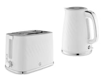 Swan Windsor White Kettle & 2 Slice Toaster Set - Textured Finish/Chrome Accents