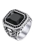 Richsteel Bague de Chevalier Bijoux pour Hommes Garçons L’agate Noir Surélevé avec Zircon Noir Crâne X Bone Acier Inoxydable Taille 67.5 Couleur Gris