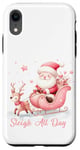 Coque pour iPhone XR Père Noël rose clair traîneau neige renne neige hiver