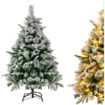 Sapin de Noël Mince 137cm, Arbre de Noel Slim Enneigées avec led, Pieds de Sapin de Noël en Métal (384 Branches) - Relax4life