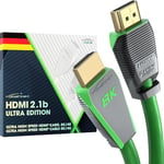 KabelDirekt – Câble 8K HDMI 2.1, édition certifiée Gamer – 3 m (8K@60Hz, Ultra High Speed/48G pour 10K, 8K ou 144 Hz ultra rapide en 4K, optimal pour PS5/Xbox et Gaming PC, moniteur/TV, vert)