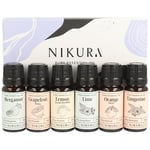 Nikura Citrus Essential Oil Gift Set - 6 x 10ml | Essential Oils for Diffusers for Home, Aromatherapy, Cleaning, Candle Making, Soap Making | Bergamot, Lemon, Lime, Sweet Orange | 100% Pure & Natural