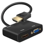 Adaptateur Hdmi Mâle Vers Vga Et Hdmi Femelles Avec Prise Audio 3.5mm Et Charge