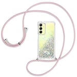 Ptny Coque avec Cordon Compatible avec Samsung Galaxy A25 5G, Housse Paillette Liquide Paillette Filles Antichoc TPU Silicone Coque, Réglable Smartphone Collier Etui avec Lanière