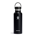 HYDRO FLASK - Water Bottle 532 ml (18 oz) - Vacuum Insulated Stainless Steel Water Bottle with Leak Proof Flex Cap and Powder Coat - BPA-Free - Standard Mouth - Black