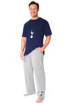 Tottenham Hotspur FC Mens Pyjamas Set Nightwear T-Shirt Long Bottoms PJs Lounge Set Men Teenagers Spurs Gifts for Men (Navy/Grey, 3XL)