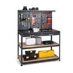 Établi d'Atelier COSTWAY-Panneau Perforé-25 Porte-Outils-Tiroir de Rangement-Étagères-121 x 61 x 156 cm-Capacité 435 kg-Noir+Rouge