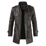 LDMB Blouson Cuir Homme Manteau À Manches Longues Chaudes en Détresse Vêtements D'extérieur en Faux Cuir avec Ceinture,Dark Brown,2XL