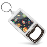 Acrylic Bottle Opener Keyring - Cartoon Space Rocket Planets Stars  #44538