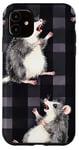 Coque pour iPhone 11 Aquarelle noire à carreaux trois opossums hurlant à la