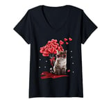 Womens Funny Siamese Heart Valentines Day Cat Dad Mom Gift V-Neck T-Shirt