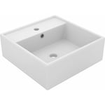 Lavabo carré de luxe à trop-plein vasque à poser de toilette lave-mains de salle de bain salle cosmétique maison 41 x 41 cm céramique blanc mat