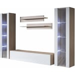 Ensemble de Meubles tv Mur de Rangement Meuble salon Suspendu avec led Modèle Luke 8E Sonoma mat et Blanc brillante