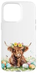 iPhone 15 Pro Max Highland Cow Spring Cute Easter Pattern Eggs Floral Flowers Case