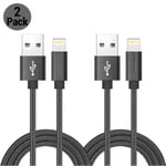 2-Pack 2 meter Lightning iPhone Laddnings Kabel Svart