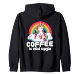 Coffee Is Real Magic Unicorn Rainbow Zip Hoodie