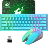 60% Compact USB Pack Clavier Souris sans Fil Gamer, Mecanique Sentiment 3800mAh RGB Rétroéclairé Clavier, Souris 2400DPI 7 Optique Respiration Lumières Ergonomique, Compatible Mac/PC/Window - Bleu