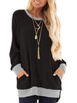 Famulily Ladies Tops Long Sleeve Round Neck Long Tops to Wear with Leggings Black M