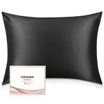 Adubor Silk Pillowcase for Hair and Skin with Hidden Zipper, Both Side 23 Momme Silk,900 Thread Count (20x26inch, Black, 1pc)