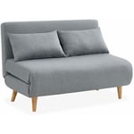 Canapé convertible 2 places scandinave - Guesta - pieds bois. banquette. dossier inclinable Polyester Gris clair