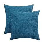 CaliTime Pack of 2 Cozy Throw Pillow Covers Cases for Couch Sofa Home Decoration Solid Dyed Soft Chenille 45cm X 45cm Deep Sea Blue